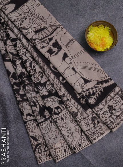 Kalamkari cotton saree black and beige with allover prints and printed border
