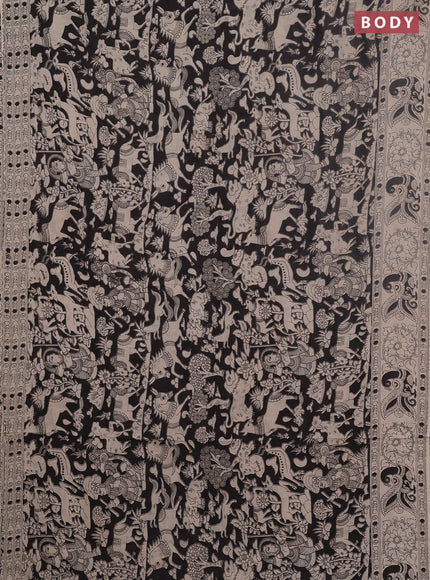 Kalamkari cotton saree black and beige with allover prints and printed border