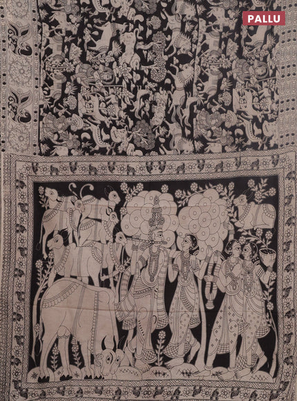 Kalamkari cotton saree black and beige with allover prints and printed border
