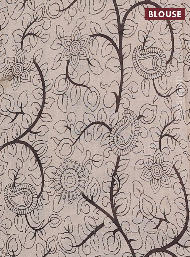 Kalamkari cotton saree black and beige with allover prints and printed border