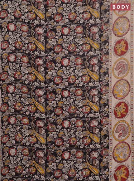 Kalamkari cotton saree black and maroon with allover prints and printed border