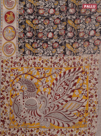 Kalamkari cotton saree black and maroon with allover prints and printed border