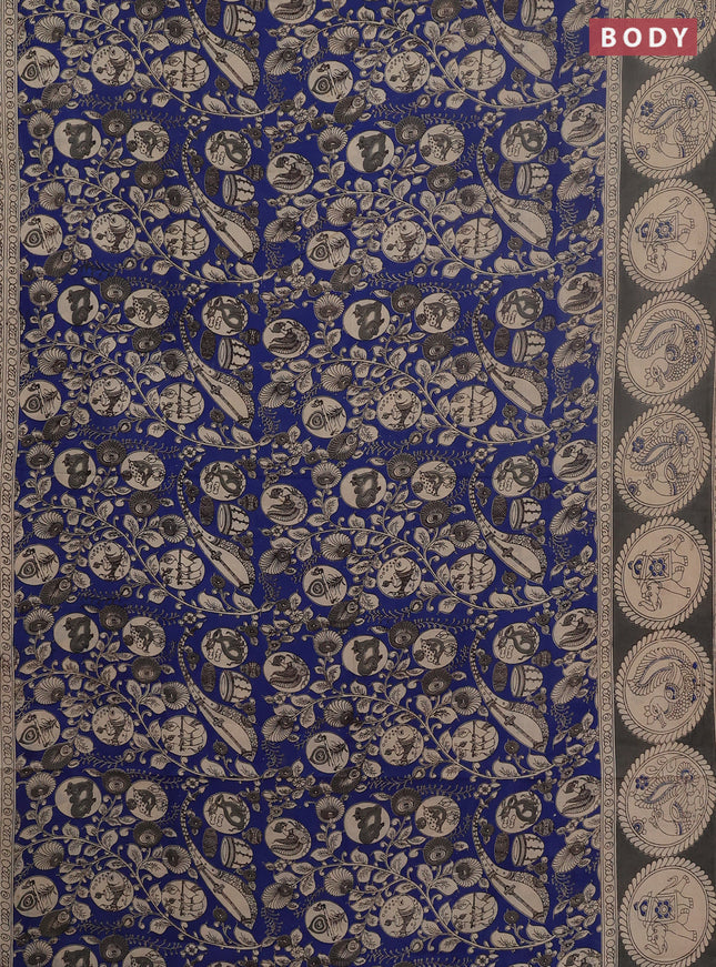 Kalamkari cotton saree blue and grey with allover prints and printed border
