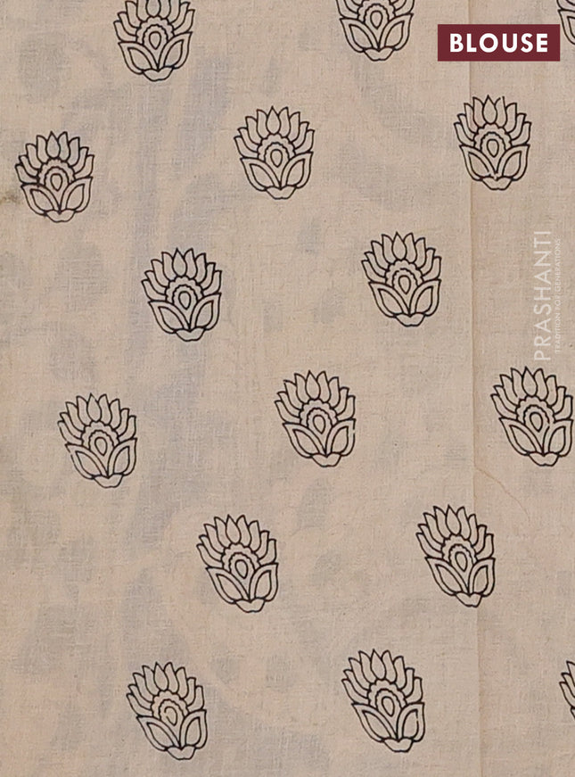 Kalamkari cotton saree blue and grey with allover prints and printed border