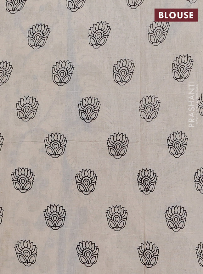 Kalamkari cotton saree mehendi green and blue with allover prints and printed border