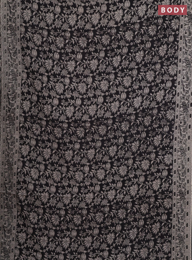 Kalamkari cotton saree black and beige with allover prints and printed border