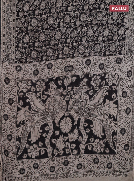 Kalamkari cotton saree black and beige with allover prints and printed border