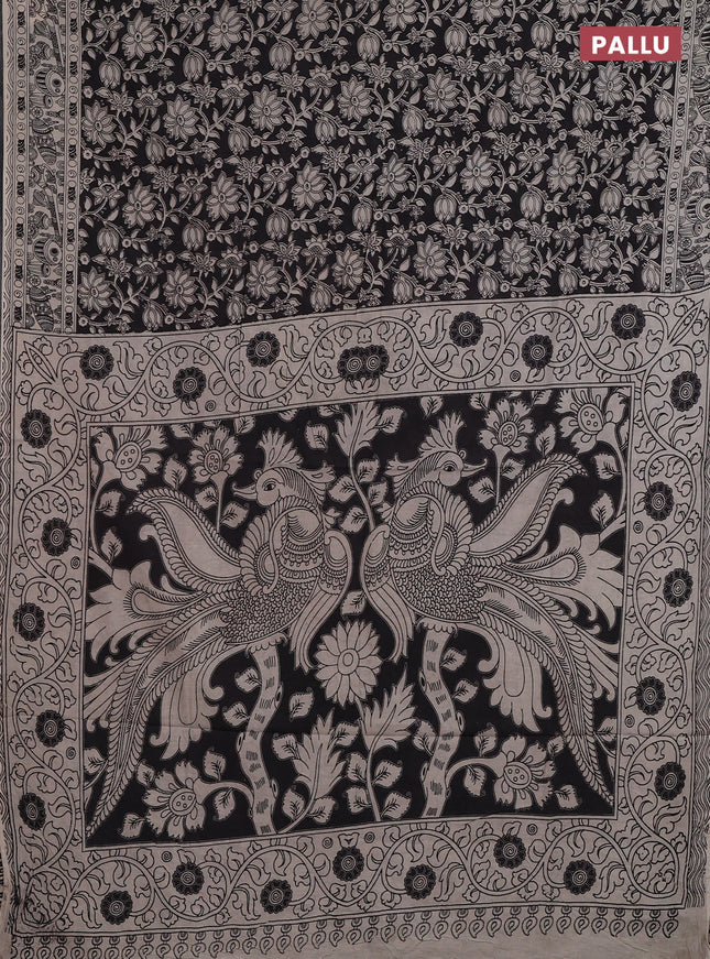 Kalamkari cotton saree black and beige with allover prints and printed border