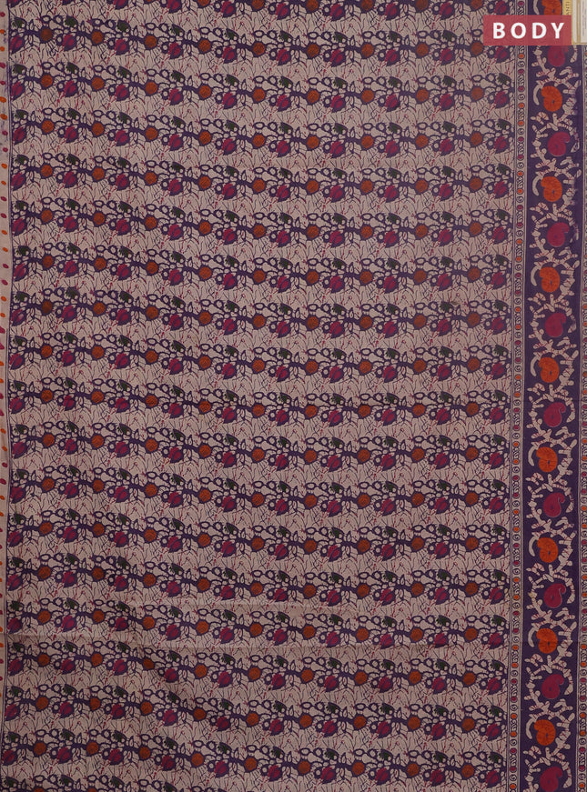 Kalamkari cotton saree lavender and beige with allover prints and printed border