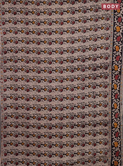 Kalamkari cotton saree beige and black with allover prints and printed border