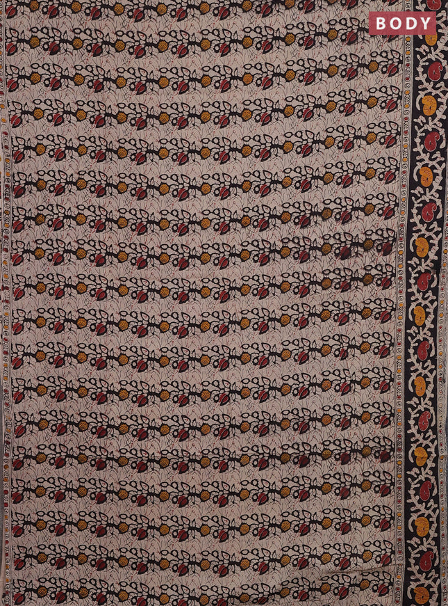 Kalamkari cotton saree beige and black with allover prints and printed border