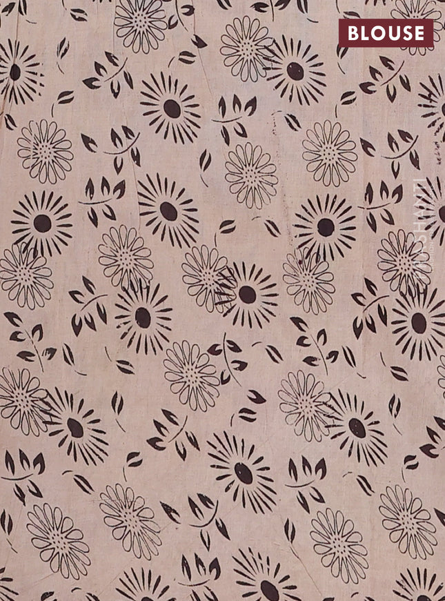 Kalamkari cotton saree beige and black with allover prints and printed border