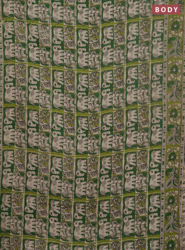 Kalamkari cotton saree green and light green with allover prints and printed border