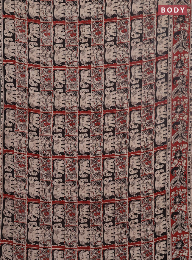 Kalamkari cotton saree maroon and black with allover prints and printed border
