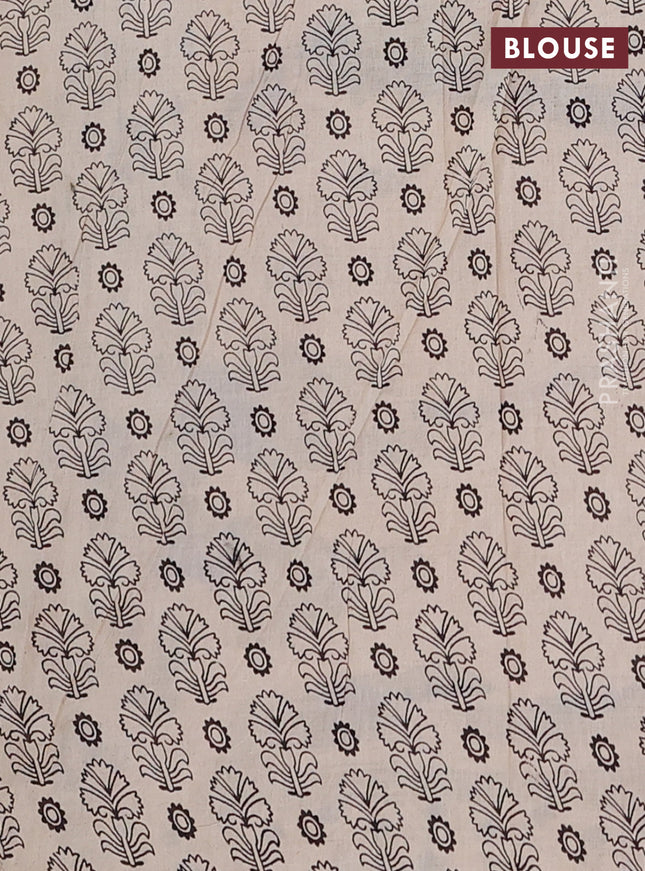 Kalamkari cotton saree blue and beige with allover prints and printed border