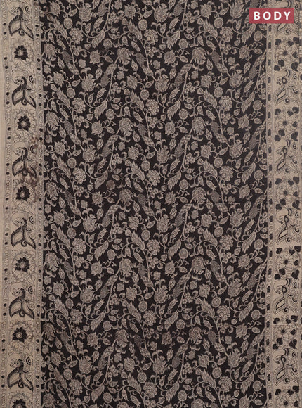 Kalamkari cotton saree black and beige with allover prints and printed border
