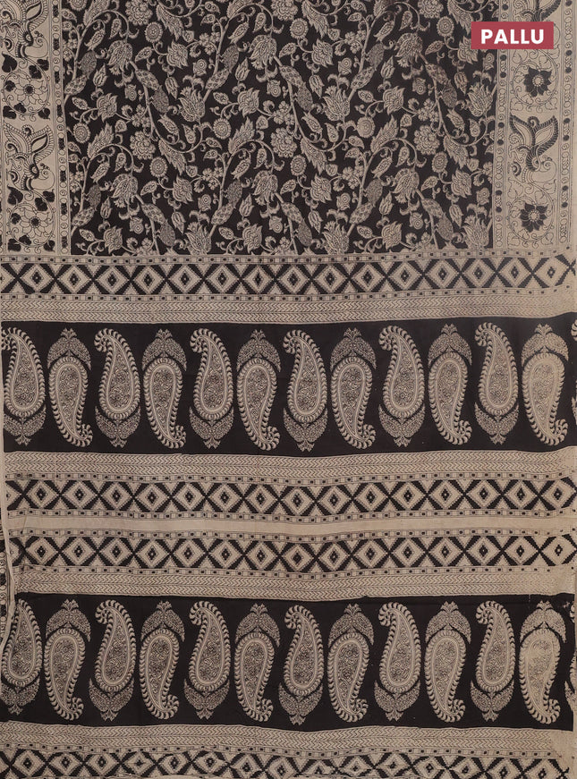 Kalamkari cotton saree black and beige with allover prints and printed border