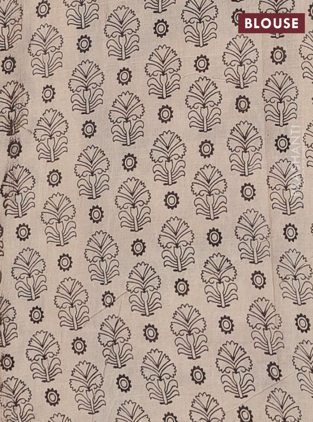 Kalamkari cotton saree black and beige with allover prints and printed border