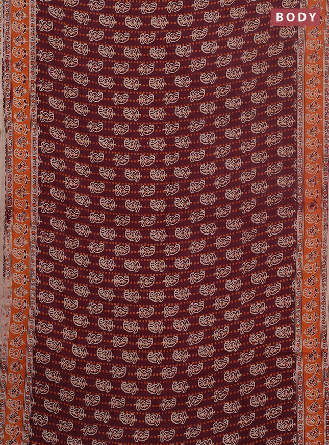 Kalamkari cotton saree wine shade and orange with allover paisley prints and printed border