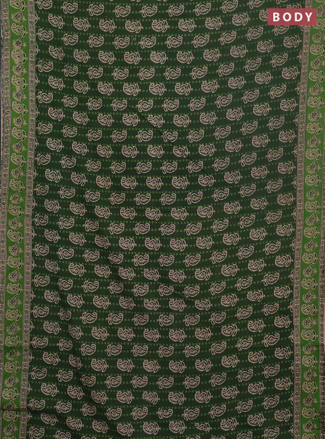 Kalamkari cotton saree bottle green and light green with allover paisley prints and printed border