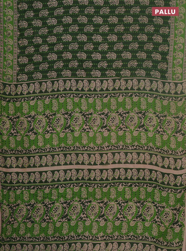 Kalamkari cotton saree bottle green and light green with allover paisley prints and printed border