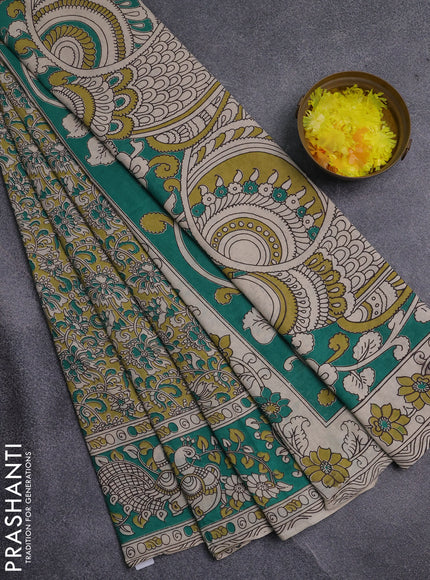 Kalamkari cotton saree mehendi green and green with allover prints and printed border