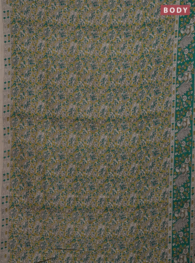 Kalamkari cotton saree mehendi green and green with allover prints and printed border
