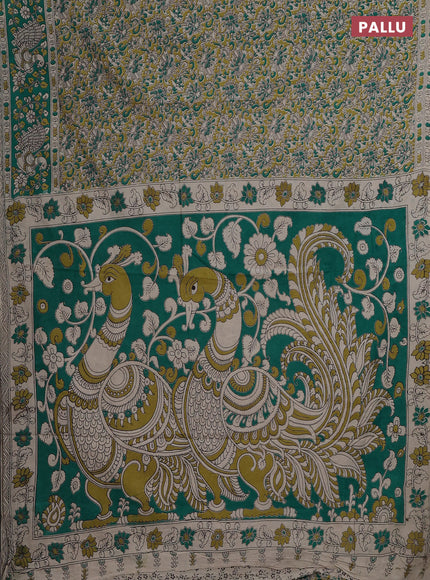 Kalamkari cotton saree mehendi green and green with allover prints and printed border