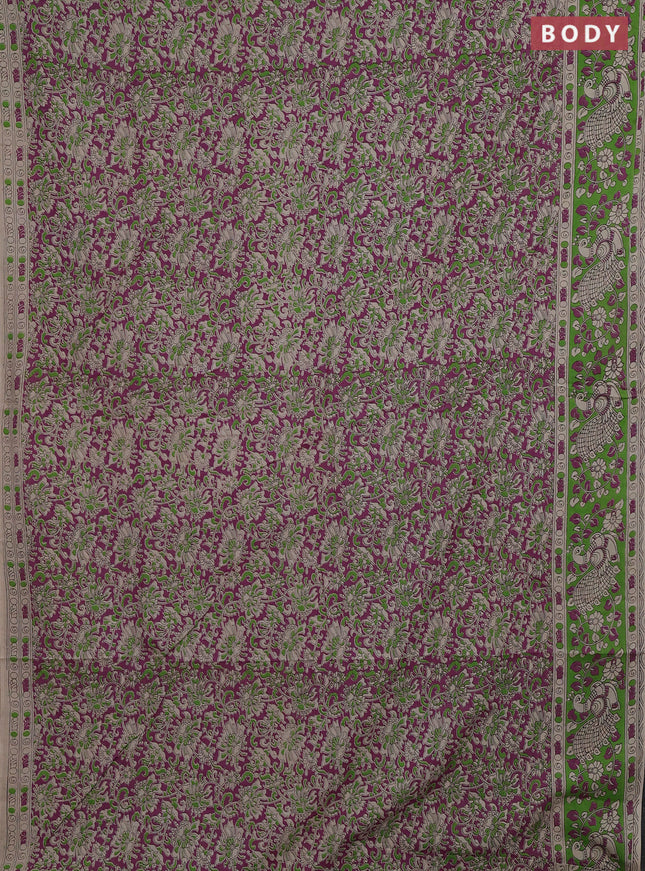 Kalamkari cotton saree pink and light green with allover prints and printed border