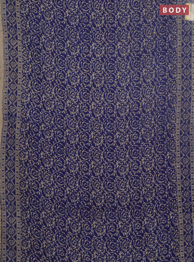 Kalamkari cotton saree blue and beige with allover batik prints and printed border