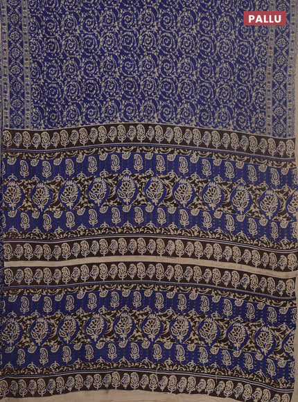 Kalamkari cotton saree blue and beige with allover batik prints and printed border