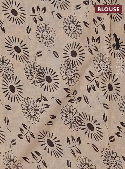 Kalamkari cotton saree blue and beige with allover batik prints and printed border