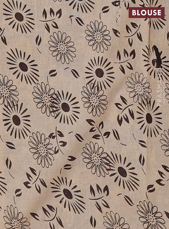 Kalamkari cotton saree blue and beige with allover batik prints and printed border
