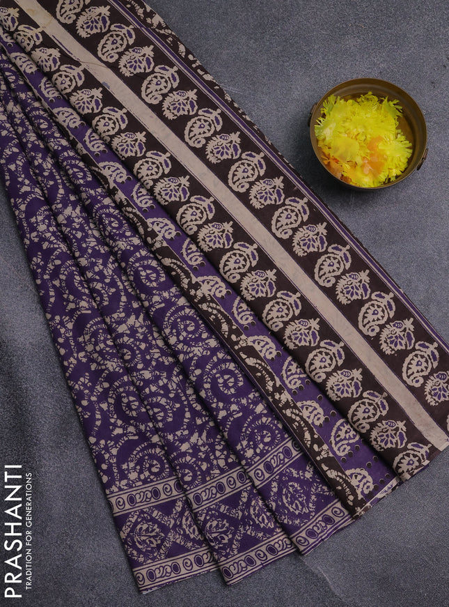 Kalamkari cotton saree lavender and beige with allover batik prints and printed border