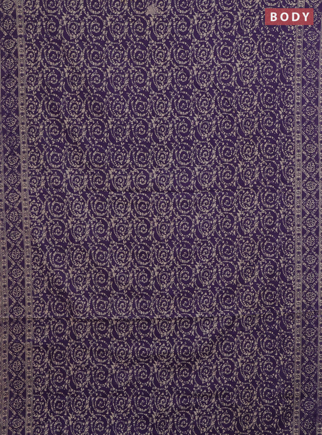 Kalamkari cotton saree lavender and beige with allover batik prints and printed border