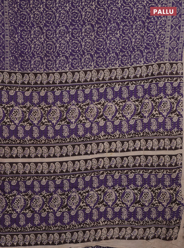 Kalamkari cotton saree lavender and beige with allover batik prints and printed border