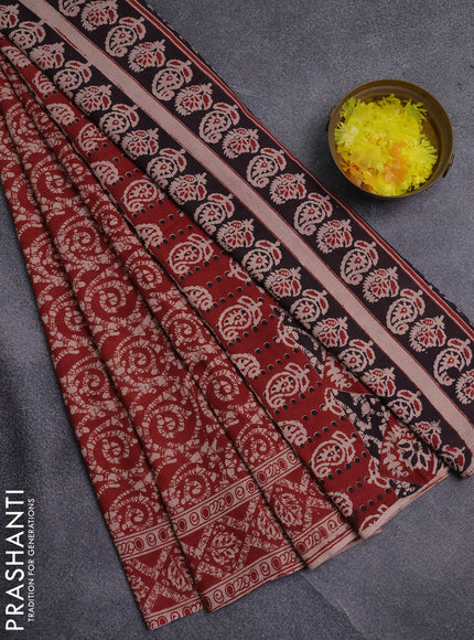 Kalamkari cotton saree maroon and beige with allover batik prints and printed border