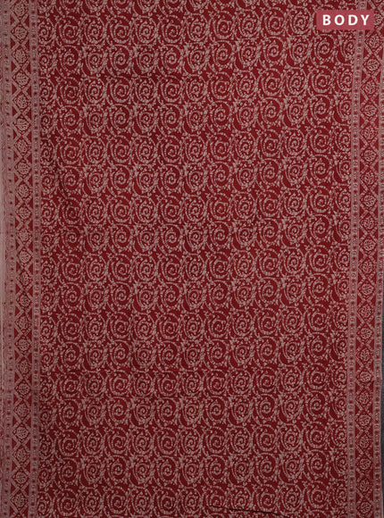 Kalamkari cotton saree maroon and beige with allover batik prints and printed border