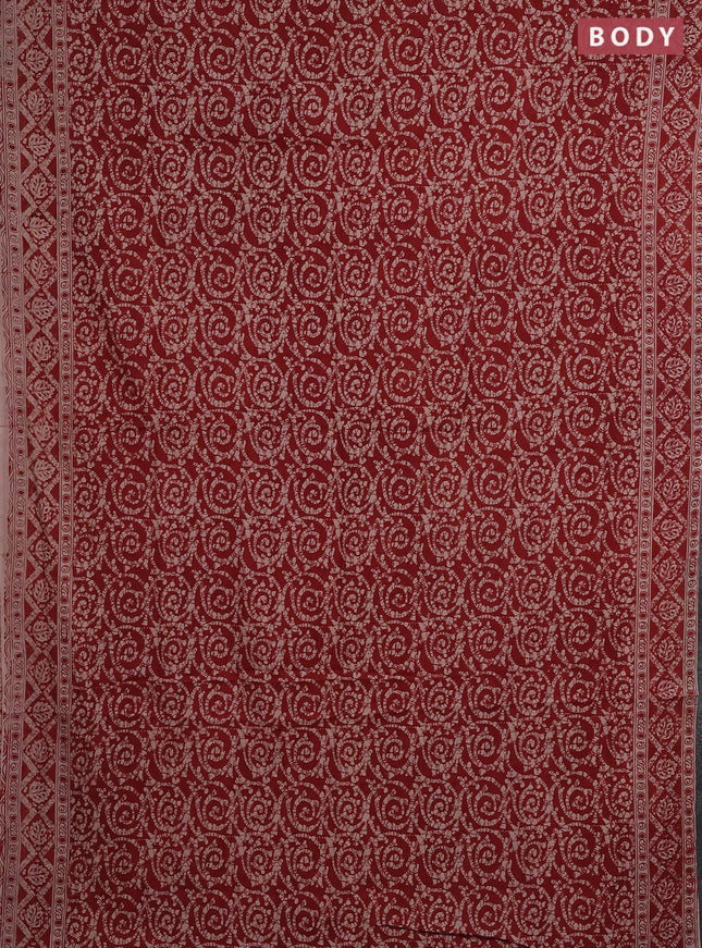 Kalamkari cotton saree maroon and beige with allover batik prints and printed border