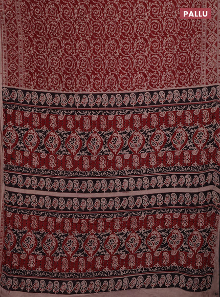 Kalamkari cotton saree maroon and beige with allover batik prints and printed border