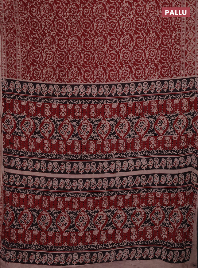 Kalamkari cotton saree maroon and beige with allover batik prints and printed border