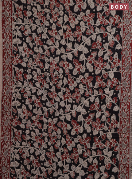 Kalamkari cotton saree black and maroon with allover prints and printed border