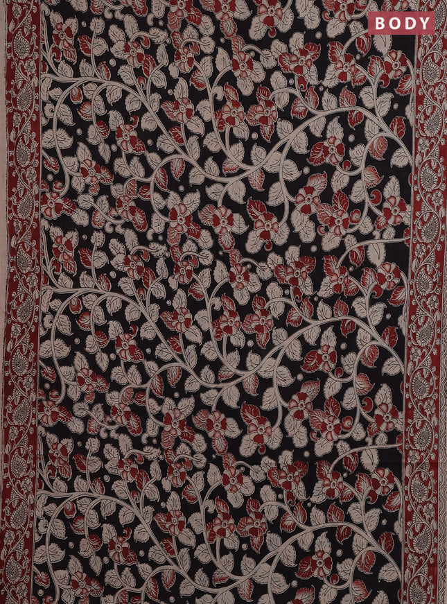 Kalamkari cotton saree black and maroon with allover prints and printed border