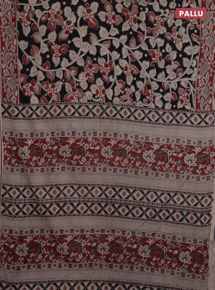Kalamkari cotton saree black and maroon with allover prints and printed border