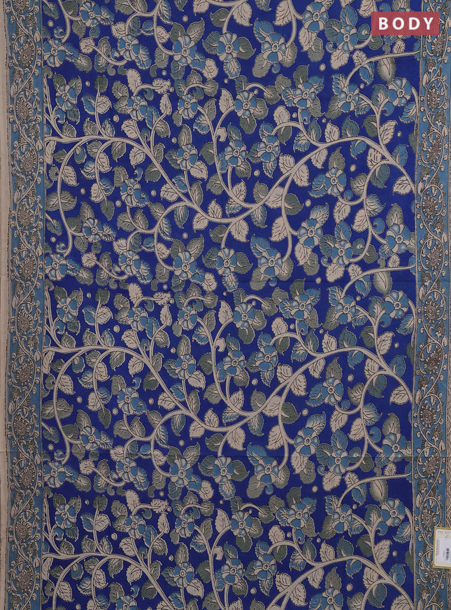 Kalamkari cotton saree cs blue and blue with allover prints and printed border