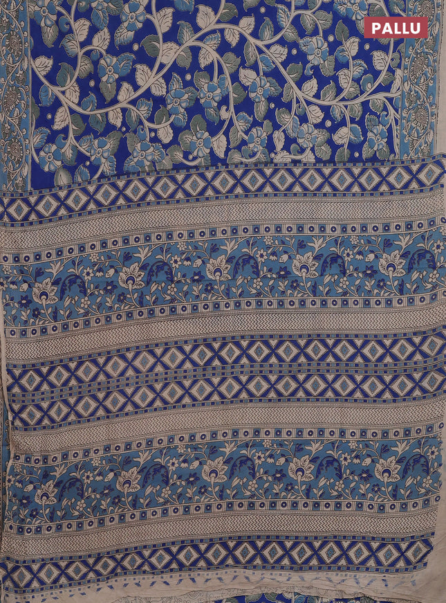 Kalamkari cotton saree cs blue and blue with allover prints and printed border