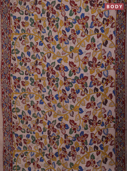Kalamkari cotton saree beige and maroon with allover prints and printed border