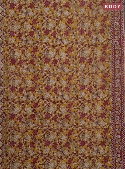 Kalamkari cotton saree yellow and pink with allover prints and printed border