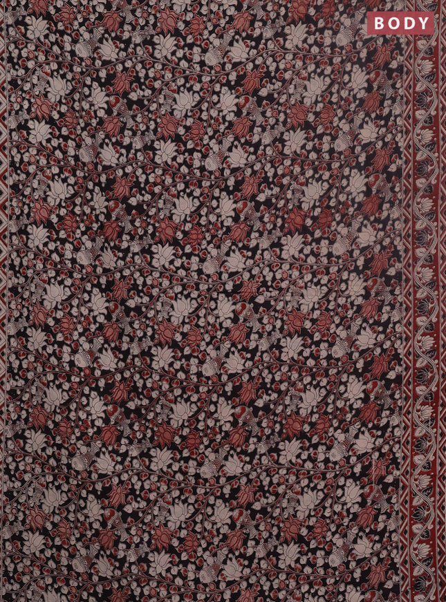 Kalamkari cotton saree black and maroon with allover prints and printed border