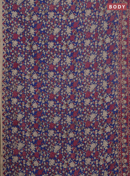 Kalamkari cotton saree blue and pink with allover prints and printed border